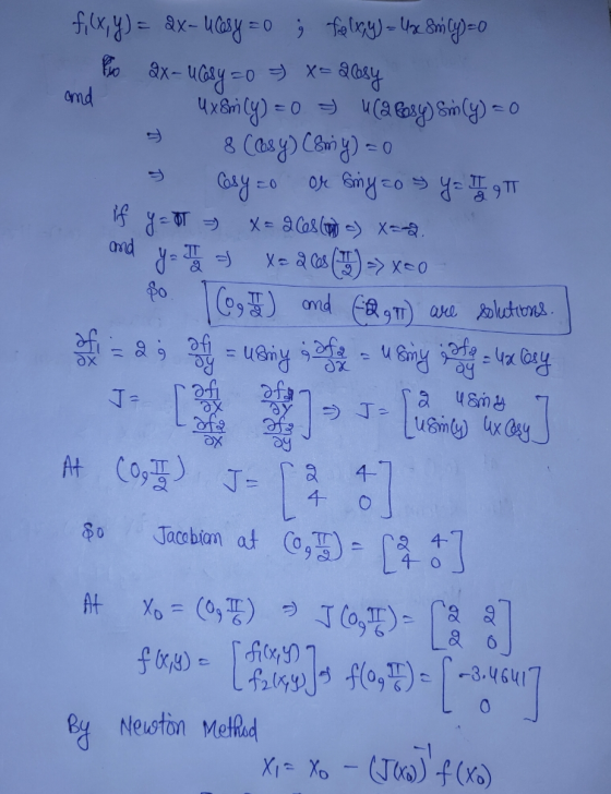 and filx, y) = ax - Ucesy=0 ģ folx,y) = Ux Sm Cy)=0 Po 2x- uCasy =0 = x= 2losy 4x&mily) = 0 = (a @sy) Smly) = 0 8 (687) Cemy)