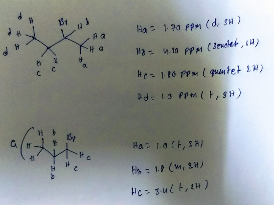 н dHJ 91 K 1.70 ppm (d, 3A) Ha Aa Н2 – И. 10 р м ( Senekt tH) и ун He - 1.80 ppm (quentet 2A) Вd - To PR м ( Е, зн) Ги уY На