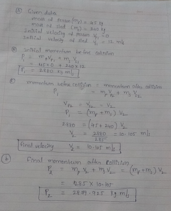 D Given date mous ot sled (m) 240 antital veledly tenien .、D12.mk Inflial velocity af steal | ⑤ an?tial mon entum before . C