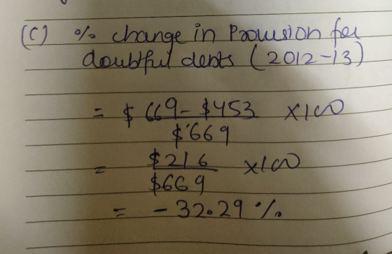 (6) % change in Prouston for doubthel dests (2012-13) - $ 669-$453 XI $669 $216 xlo $669 - 32.29%