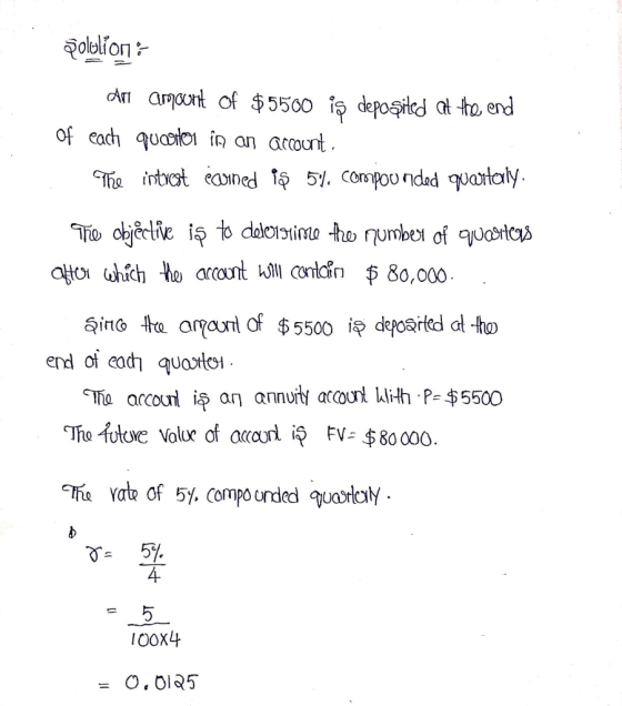 dn arpurt of $5500 1 deposited a ho. end of each qua i an account. ha arcourl i an annuiti atourt ih P $5500 sy. 4 OOXL