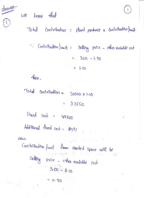 Answers we know that Total contribution = plant produce x contribution fuit : Contribution comit - z Selling price - Other v