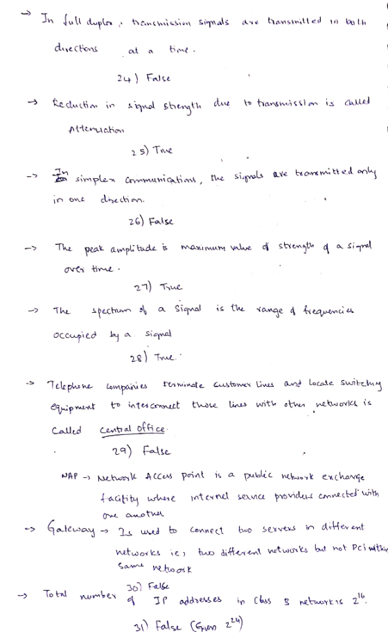 diiecions in one dedhn. 2G) False ->The piak time. spechun 켜 a Signal is the occupied >j a Si 28) Tw inate Customey Lins and
