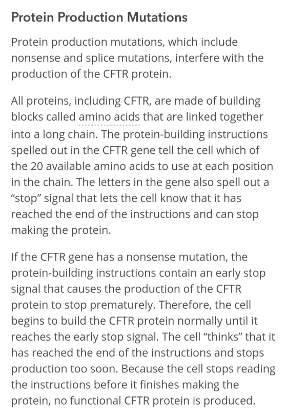 Protein Production Mutations Protein production mutations, which include nonsense and splice mutations, interfere with the pr