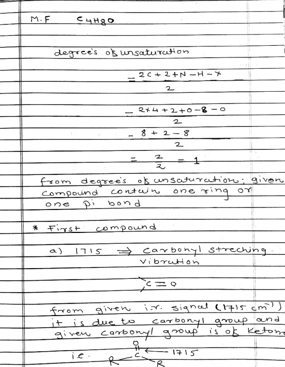 M.F C4H8O degrees o unsatuTution 2 C 2+N-H-* 2 8 2 8 2 1 2. frsom deqoees ok unsaturation; given, Compoind ing contuin ne P