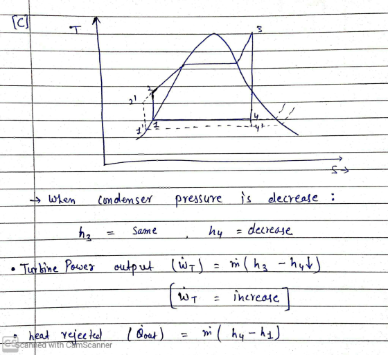ICI T A 1/1 47 & When Condenser pressure is elecrease : ha same hy decrease • Turbine Power output (WT) = m(hz - hut increase