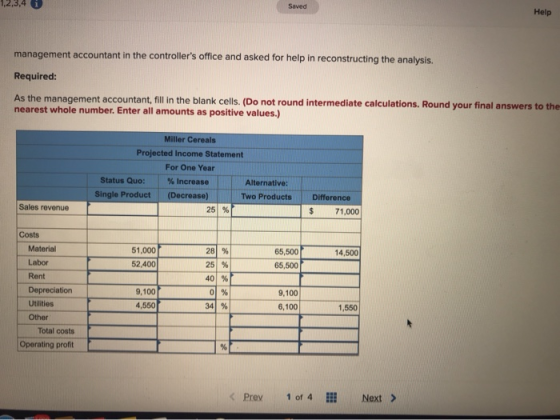 Saved Help management accountant in the controllers office and asked for help in reconstructing the analysis. Required: As t