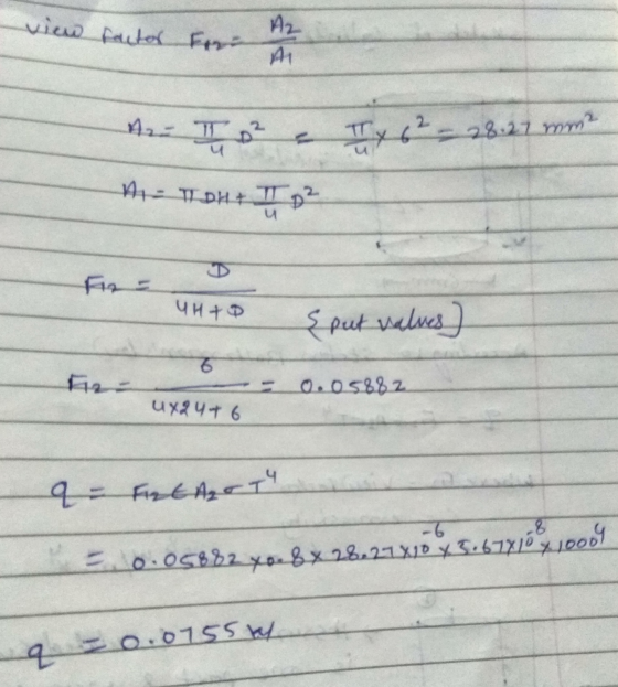 view factor for Az A1 s Are II 2 Ty 6² = 28.27 mm 11 - TTDH+ D? 0 ЧИt Ф Sput valves 6 0.05882 Ux24 + 6 q- Fat Azot = 0.05882