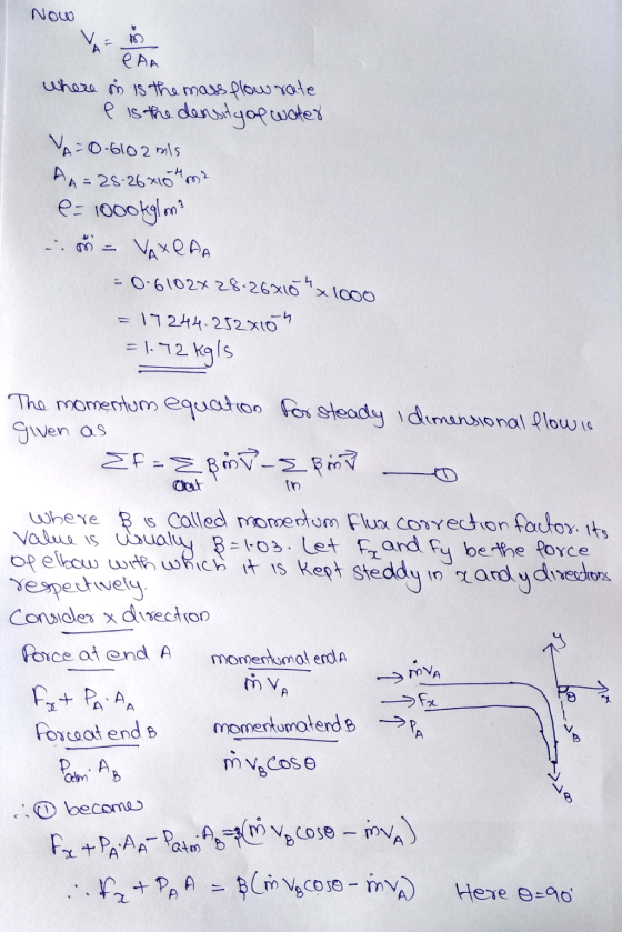 Now Aē AR where in is the mass flow rate e is the density of water VA=0.6102 mis An = 28-26x104m? e=1800kglm? 0 = VA XOAA = 0