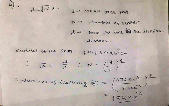 . d=Nt. et mean free path. N Number of scater. d from the core too the surface. distance. radius of the sum= 69.63 4 X 101 in