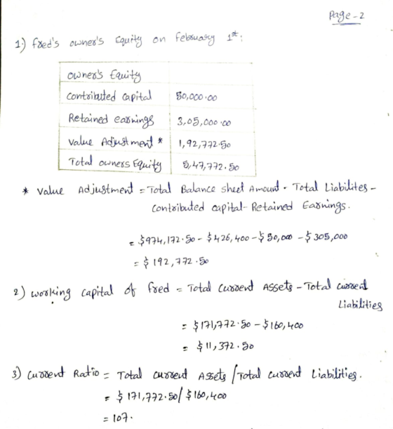 page-2 1.) freds owners Equity on February 1st, owners Equity contributed capital 50,000.00 Retained earnings 3,05,000.00