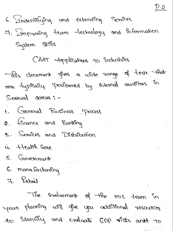 P.Q 6. Andentifying and extending Services 4. Improving team technology and information System skills CAAT Applications to in