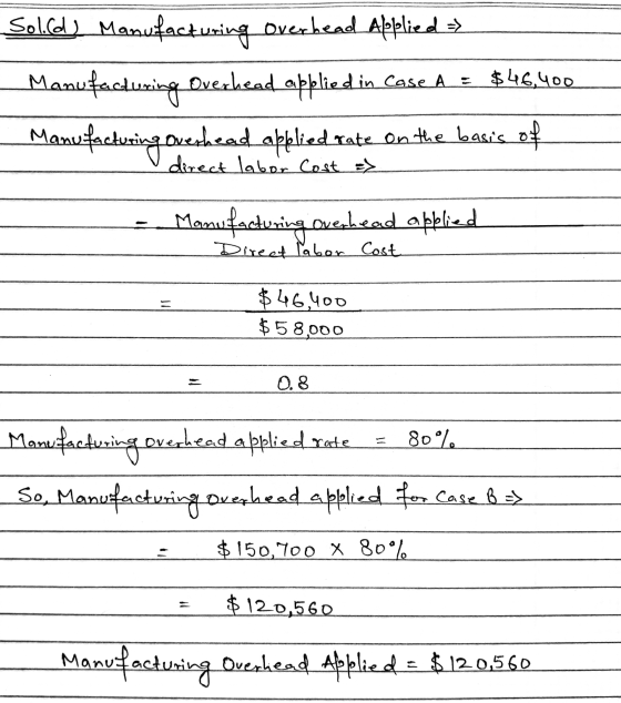 = $ 46,400 Solids Manufacturing Overhead Applied =) Manufacturing Overhead applied in case A : Manufacturing overhead applied