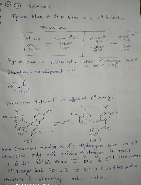 Thummol blue. → gt is used a, a pH indicator. Thumel bluut above PH Cotor color Cclor thirnol blue-- yelj oco colby (whvn pH.