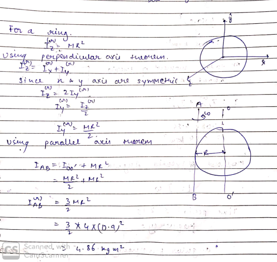 - For a ring. Iz = MR² uq perpendicular axú theoren. Зіма 1 Буски cut ѕуммekut - 2 ч . (2 ) I MR? parallel axir rarem Iasi, 1