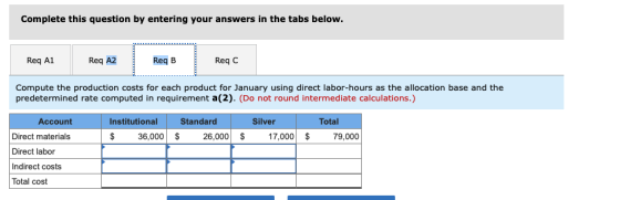 Complete this question by entering your answers in the tabs below. Req A1 Req A2 Red B ReqC Compute the production costs for