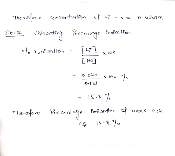 Therefore concentoaction of H = x= 0.02077 Stepini Caledating percentage Ponisation SKOPI olo Ionisation = Lt J x 100 [HA = 0