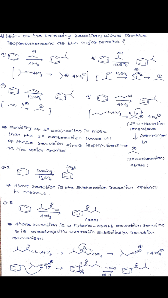 1 Which of the following deactions would paoduce isopropylbenzene as the major product ? OH Ale! ( yo 4100) cena nova eta el