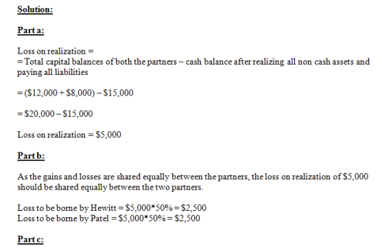 Solution: Parta: Loss on realization = = Total capital balances of both the partners - cash balance after realizing all non c