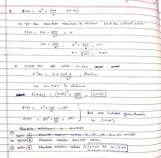 Fex) = x². 200 + (0,0) to get the absolute hanimum & minimun find the critical points f(x) = 22 - 200 x 2x 200 200 x² 100 2