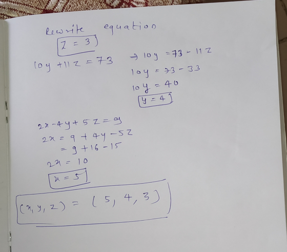 Rewrite equation Z=3 3) loy + 112=73 & log =73 - 112 loy = 73-33 1o y = 40 y = 41 22-44+ 5z =9 222 9 +44-52 -9 + 16-15 22=10