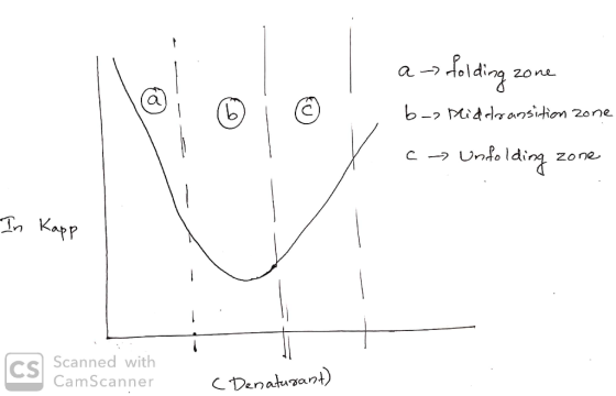 a folding zone b-> Midtransition zone cUnfolding zone In Kapp Scanned with CamScanner c Denatugant)