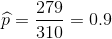 \widehat{p} = \frac{279}{310} = 0.9