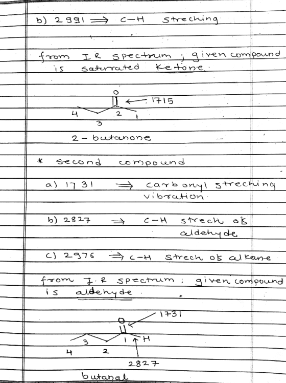 Streching b) 2 39 I c-H SPectum i 9i ven compoun d Ketone from LR Saturated 1715 2 butanoe 2. Second ompoend a) 7 3 Carb ony