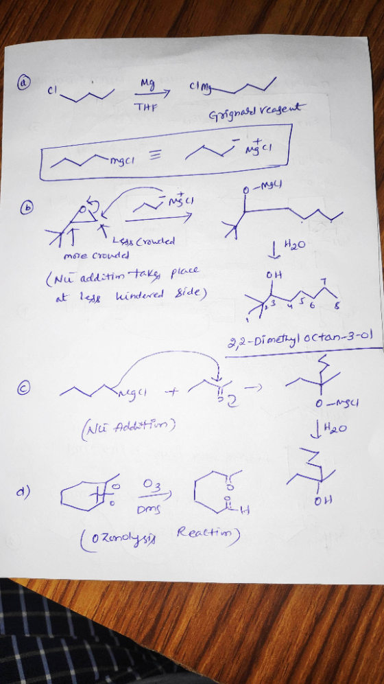 @ mg, cimy THF Grignard reagent I n agar = rngi / o-mgy & T Less Crowded more croudel | H20 애 (Nu additim takes place at les