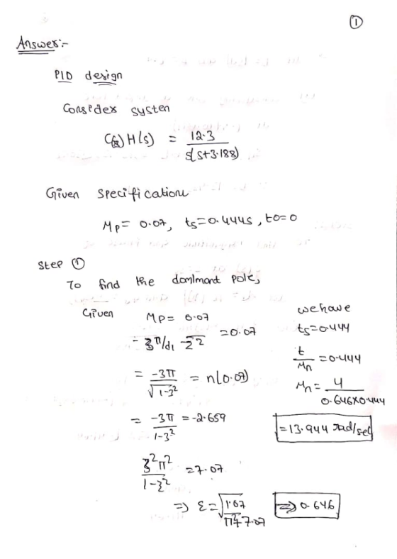 PID derign Consdex systen Gruen Specification Ste? (0 to nd e domant Pole, di 2 --зп I-3 27 0