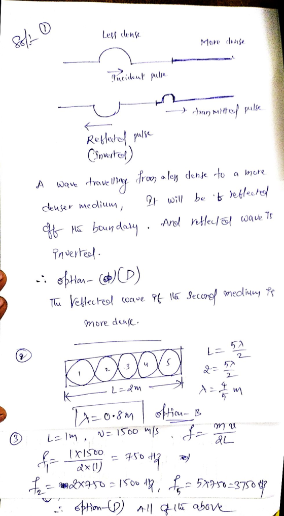 Less cense Solo Moro conse Troident pulse - cvar neitheof pulse Reflect of pulse Converted) A wave travelling from a less den