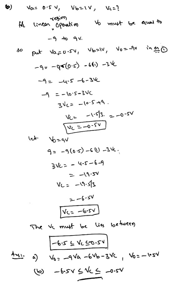 6 ☺ va=o.su, Ub=lv, Ve=? region for linear operation to must be equal to -9 to qui so put Varuosu, Uball, Vozogu in a -9=-98(