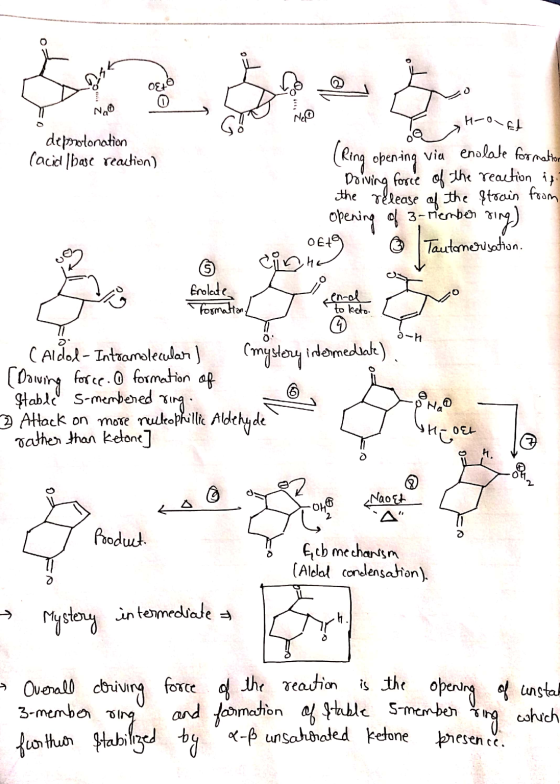 OSO honet deprotonation (acid base reaction) (Ring opening via enolate formation Driving force of the reaction is the release