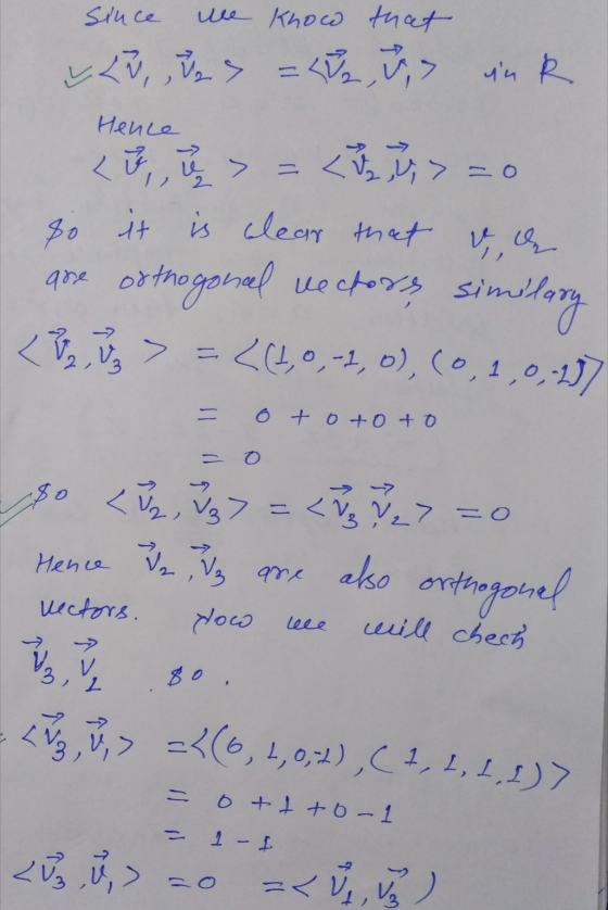 since we know that LU , Ves = 55, is an R Hence <u> a < > 20 so it is clear that de are orthogonal vectors similary <s, va >