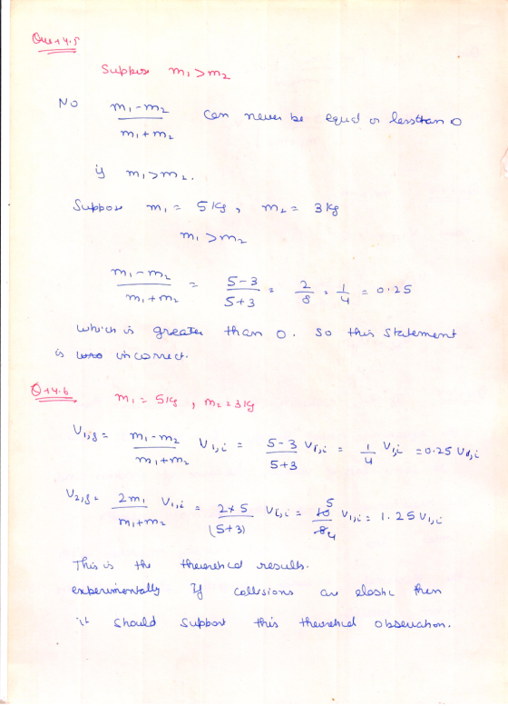 Ouer 4.5 Suplese mi> m2 No mi-me cen never be equal as less than o mit m₂ y m,m. Suppose m, a 519, Зl8 mi>m₂ miam 5-3 5+3 مه