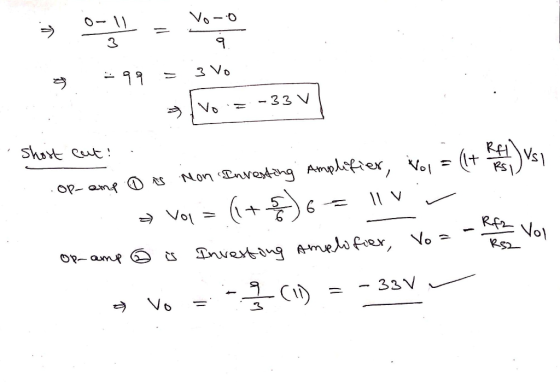 0-11 Voro > = 3 9 99 3 Vo -33V Shost cut! OP- amp Non Investing Amplifier, Von = (t Regen) Vsi (+)6-= IV Vol = Rf2 Vol R$2 OP