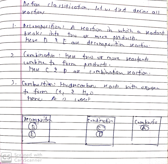 Before classification, let ur first Greartions dedine all becomposition. A Haction in which a reactant breaks into the or mor