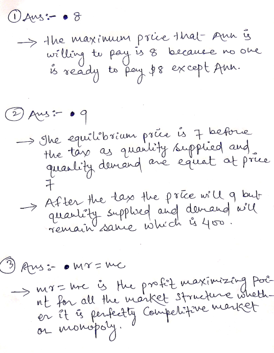② Aus: 8 - the maximum price that Anu ý willing to pay is ready to pay pay $8 except Ann. is 8 because no one 2 ② Ausi oq dem