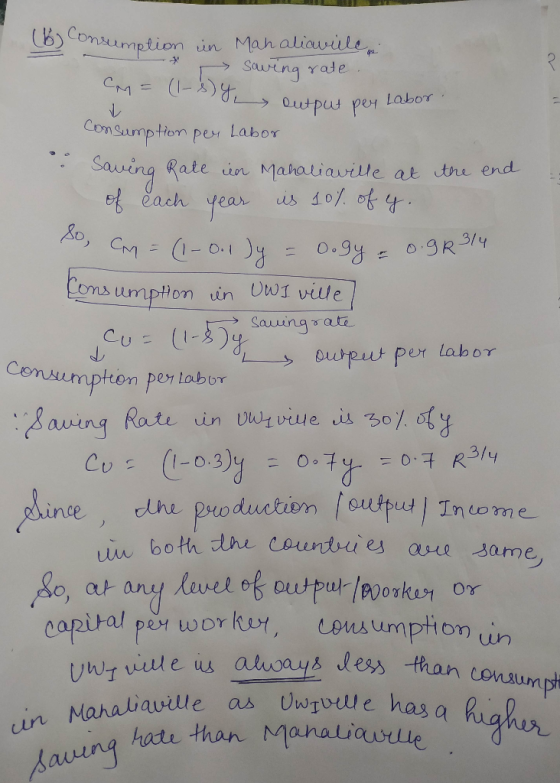 (b) Consumption in Mahaliaville, saving rate. CM = (1-s) y cutput per to • Consumption per Labor Saving Rate in Mahaliaville