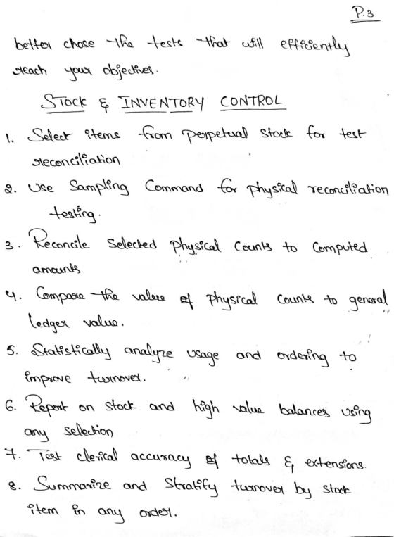 P.3 better chose the tests that will efficiently leach your objectives Stock & INVENTORY CONTROL 1. Select items from perpetu
