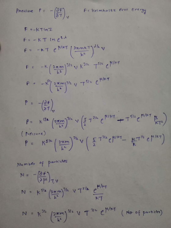 Fe Helmhottz free eney O T Sh KTL 2. (Prtssure) 3/h 2. k. Mumber of Park des KT o of parhete)