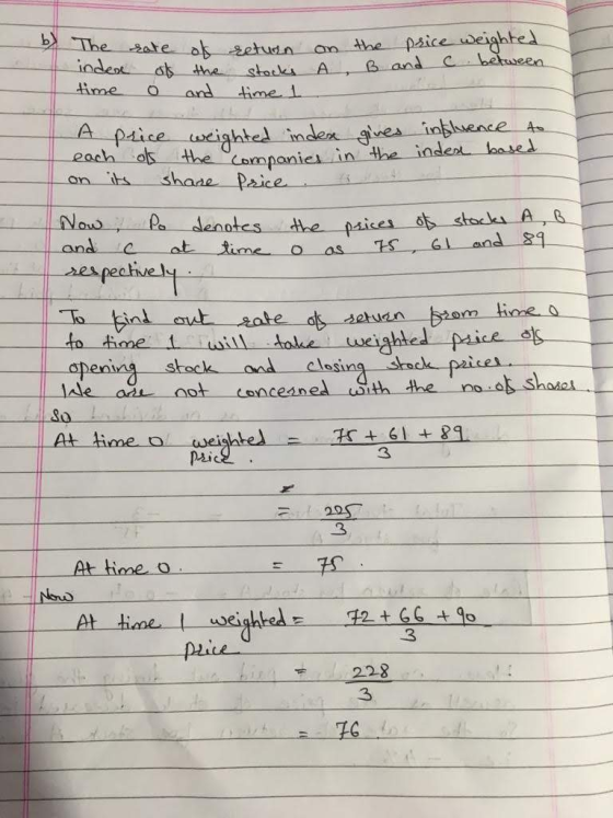 The Index time rate of o ok the and return stocks time 1 on the A, B price weighted and c between A price weighted index each
