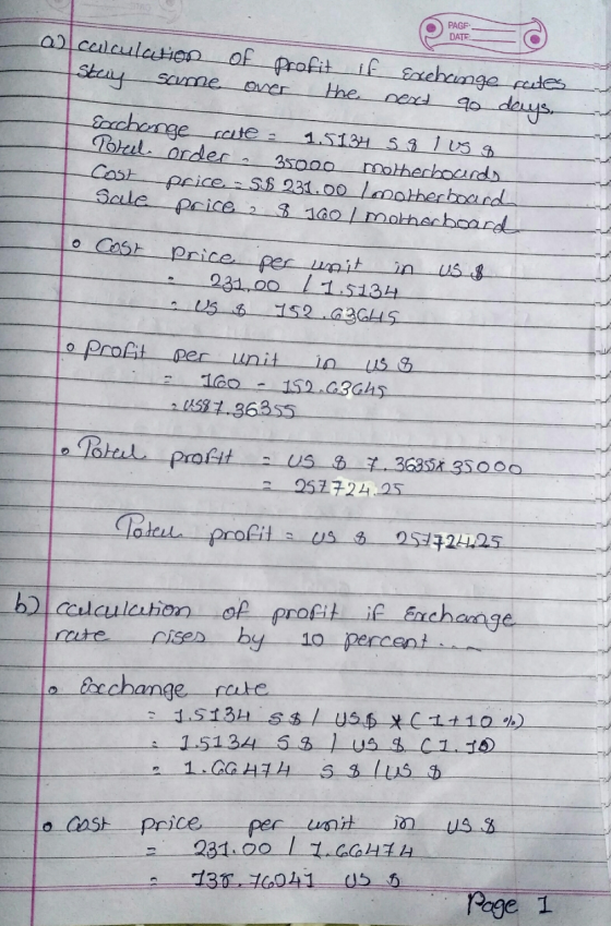 PAGF DATE nex alculculation of Profit if Encehamnge feetes Stany same over the 90 days, Enchange ccate = 1.5134 58 tuss Porul