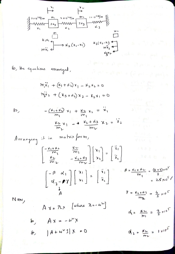 Tw TY M/Nsoite 3 16°Nm 1x o°N/m Frum 2 ке г 35 11 ти у та ki эк, (x,-x) mai ка(4-x) тя, 2. Е, So, the equations arranged, тя