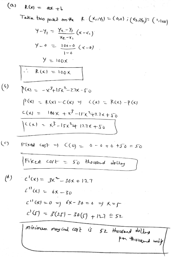 (a) ax tb R(x) = Take two point on the R (X,141) = (0,0);(*2143)= (100) Y-Y, = Y2 - 21 (x-x1) X2-X Yo= 100-0 (x-o) 1-0 Y = 10