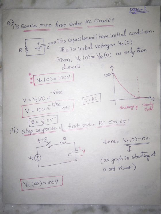 page- (1) Source Free first Order RC Circuit: + Vco) TC R only teoo - This capacitor will have initial condition. This is ini
