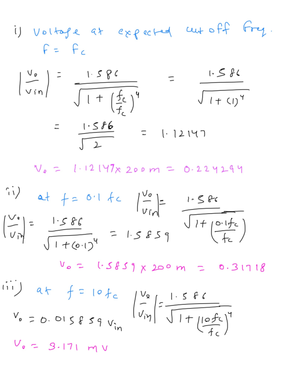 cut off free. 1 is voltage at expected f = fc Vo = 1.586 = 1.586 Vin VI+ (1) 1.586 - 112147 52 e = 1.12147x 200m = 0.22 429