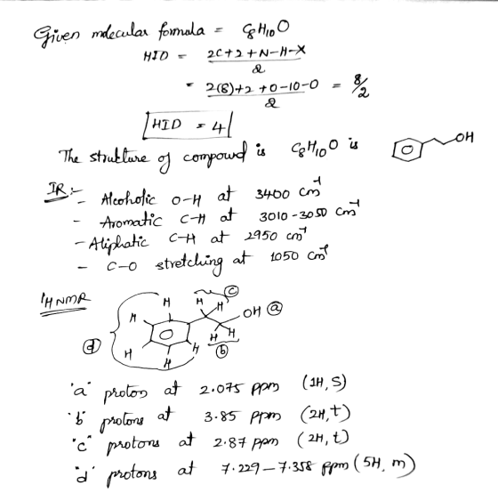 2 Given molecular formula = GHIDO HID = 2C+2+N-H-X - 26)+2 +0-10-0 - % HID 541 The strukture of compound is Choo is TR Alcoho