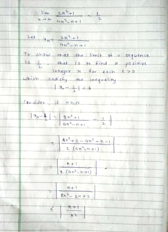 lim an² 4n²ntl Let an²+1 4n²nti show that that integer I which satisfy the limit of a is to find a N, for each t the inequali