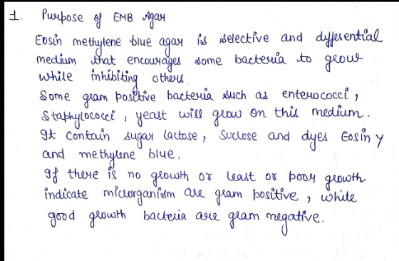 4. Purpose of EMB Ngay Eosin methylene blue agay is selective and dyferential medium that encourages some bacteria ito glowe